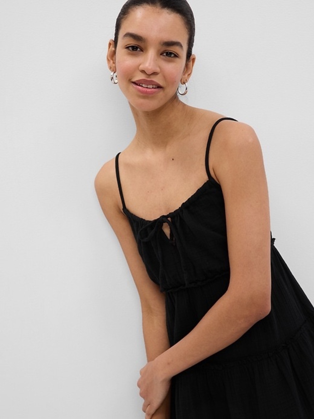GAP Black Spaghetti-Strap Tiered Mini Dress